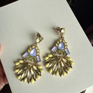 Statement Fan Earrings with Blue and Yellow Gems